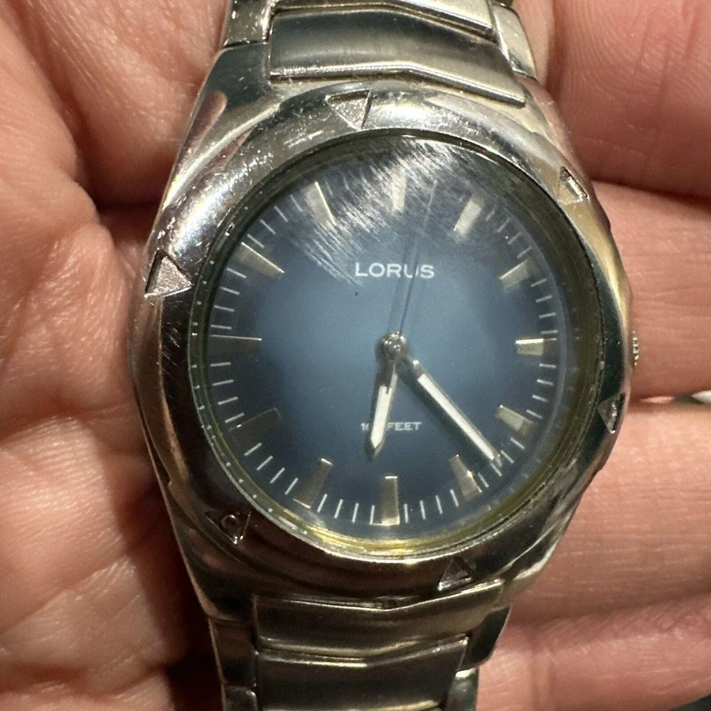 Working Mens LORUS Watch Blue Dial Silver Steel Band 36mm 100FWR For Small Wrist